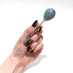 Antique 19th Century Russian Imperial Silver & Cloisonne Enamel Spoon