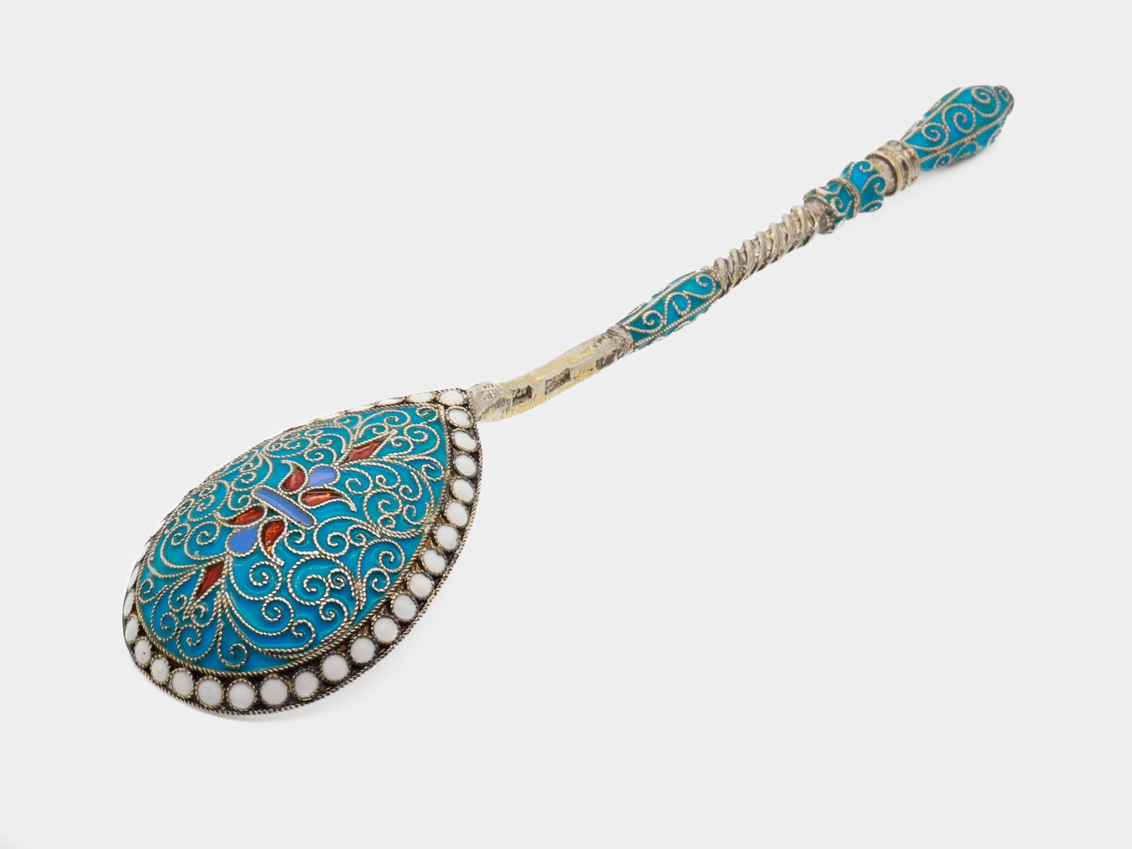 Antico cucchiaio imperiale russo del XIX secolo in argento e smalto cloisonne In condizioni buone in vendita a Philadelphia, PA
