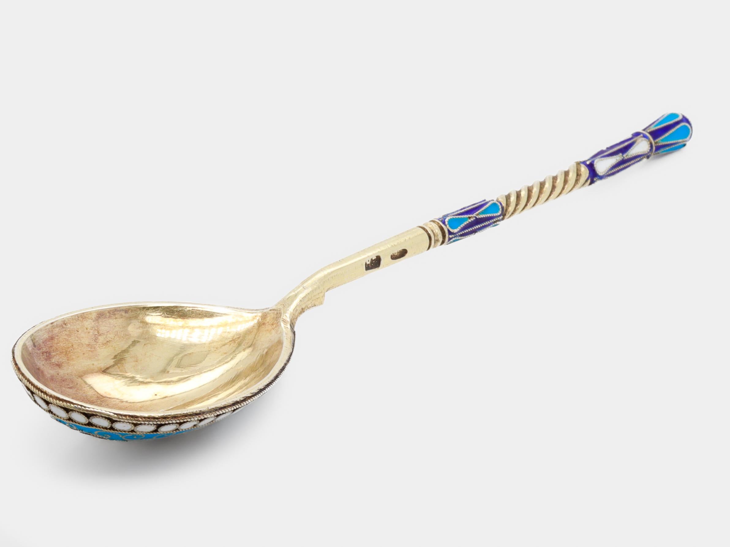 Cuillère impériale russe du 19ème siècle en argent et émail cloisonné Unisexe en vente