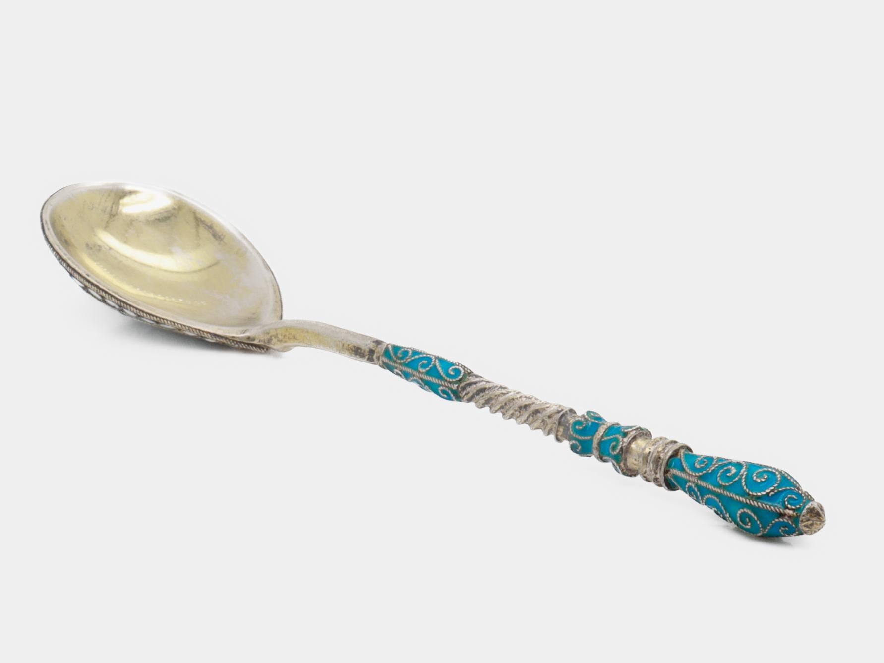 Antico cucchiaio imperiale russo del XIX secolo in argento e smalto cloisonne in vendita 2