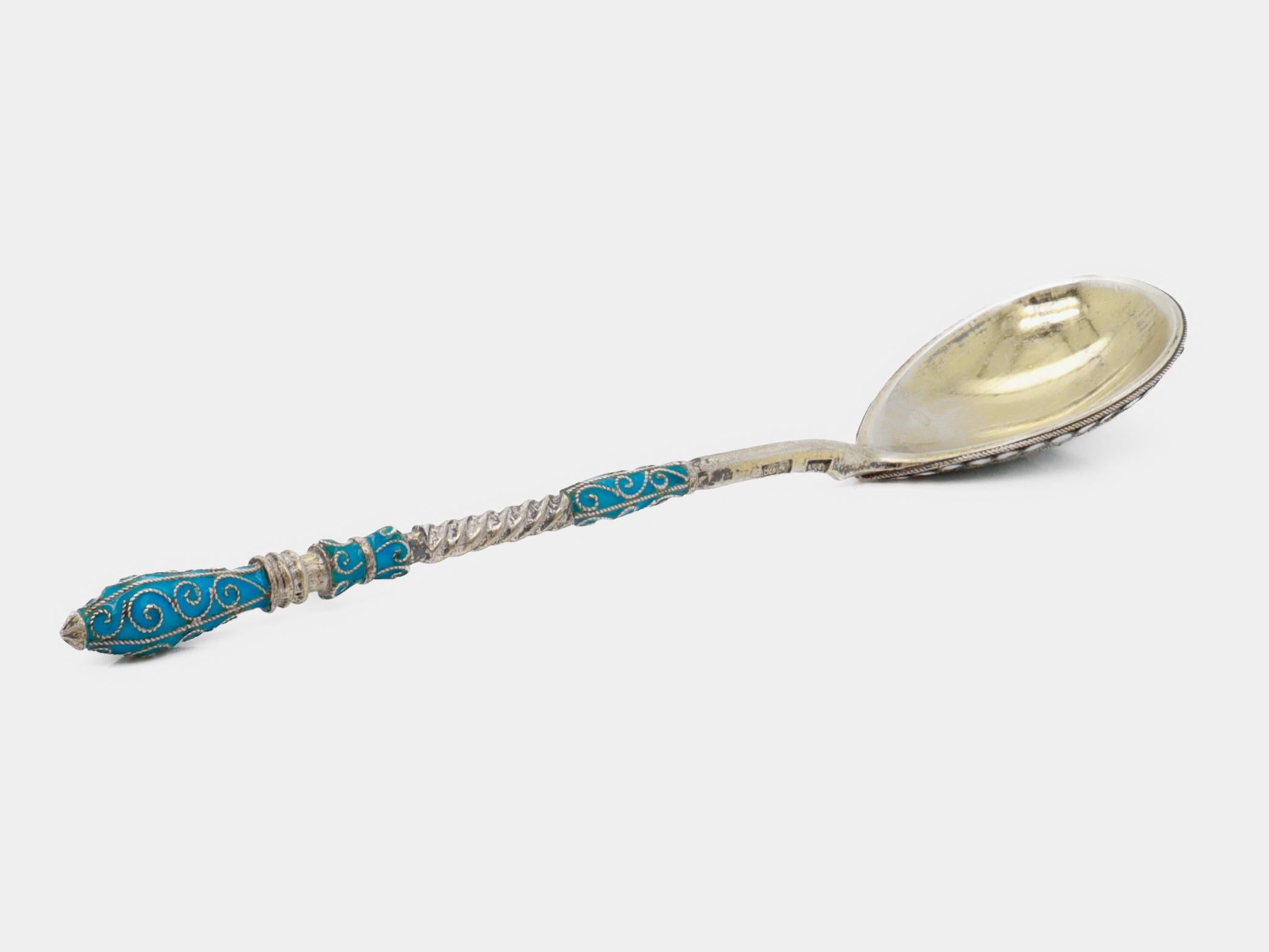 Antico cucchiaio imperiale russo del XIX secolo in argento e smalto cloisonne in vendita 3