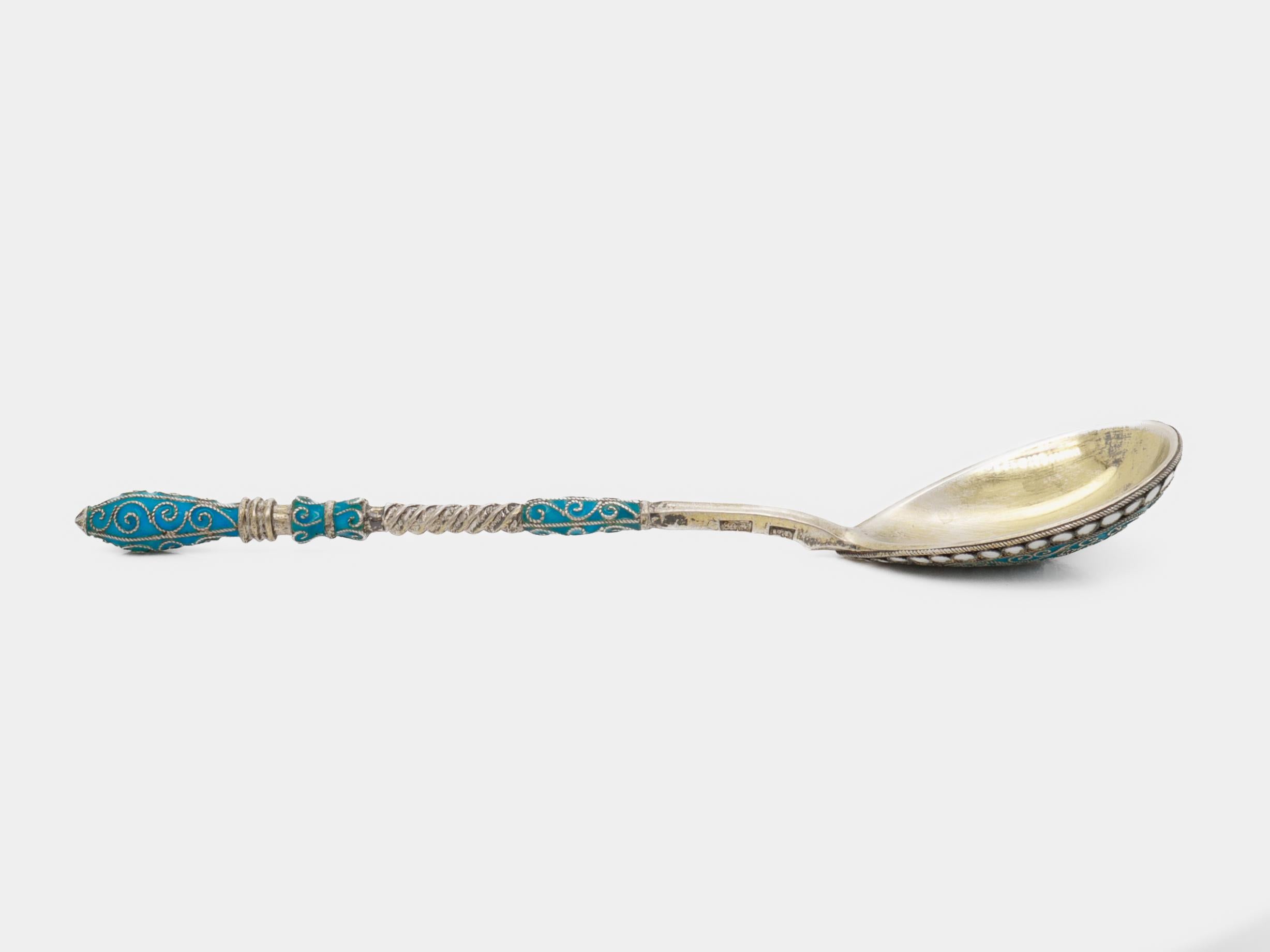 Antico cucchiaio imperiale russo del XIX secolo in argento e smalto cloisonne in vendita 4