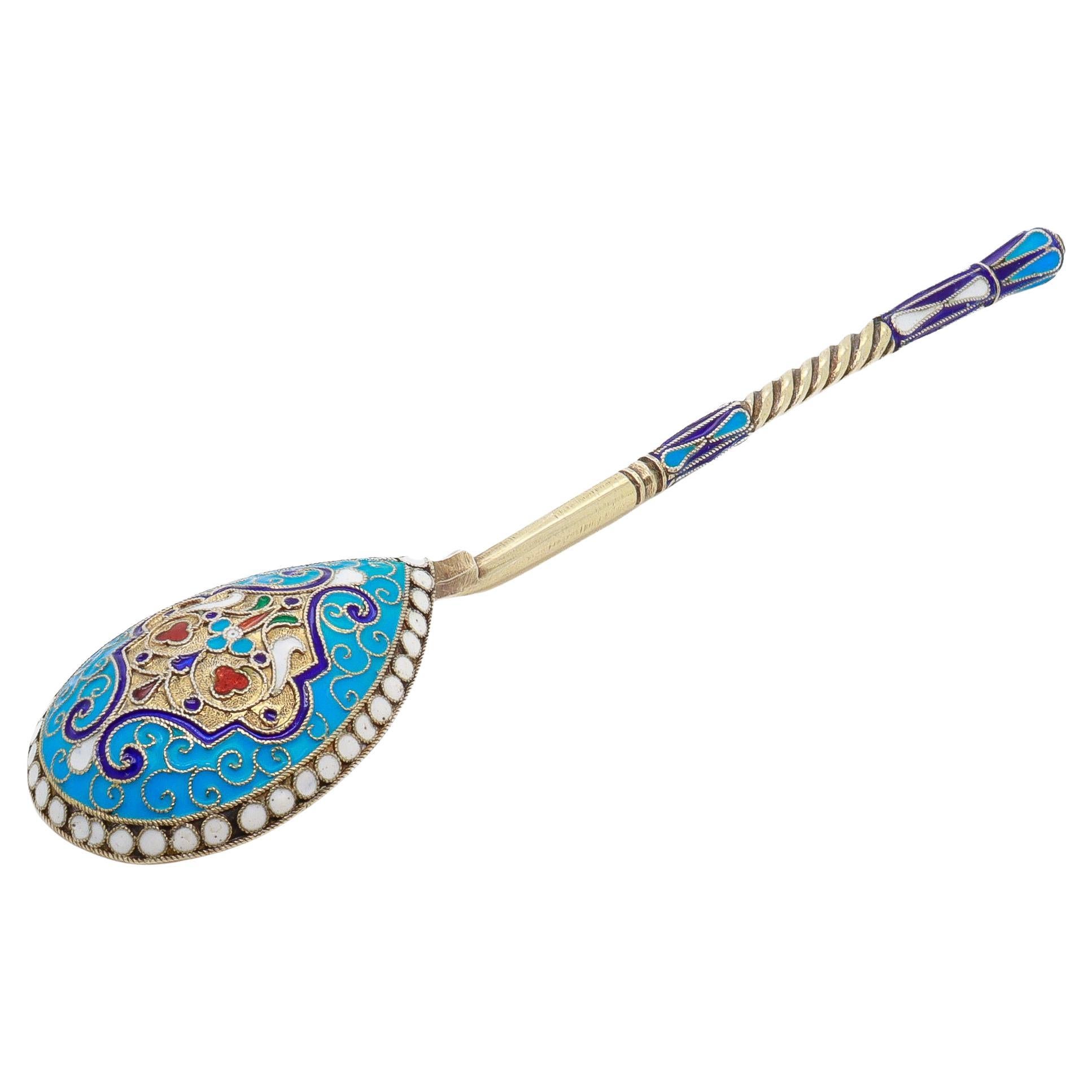 Cuillère impériale russe du 19ème siècle en argent et émail cloisonné