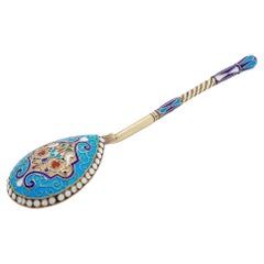Antique 19th Century Russian Imperial Silver & Cloisonne Enamel Spoon