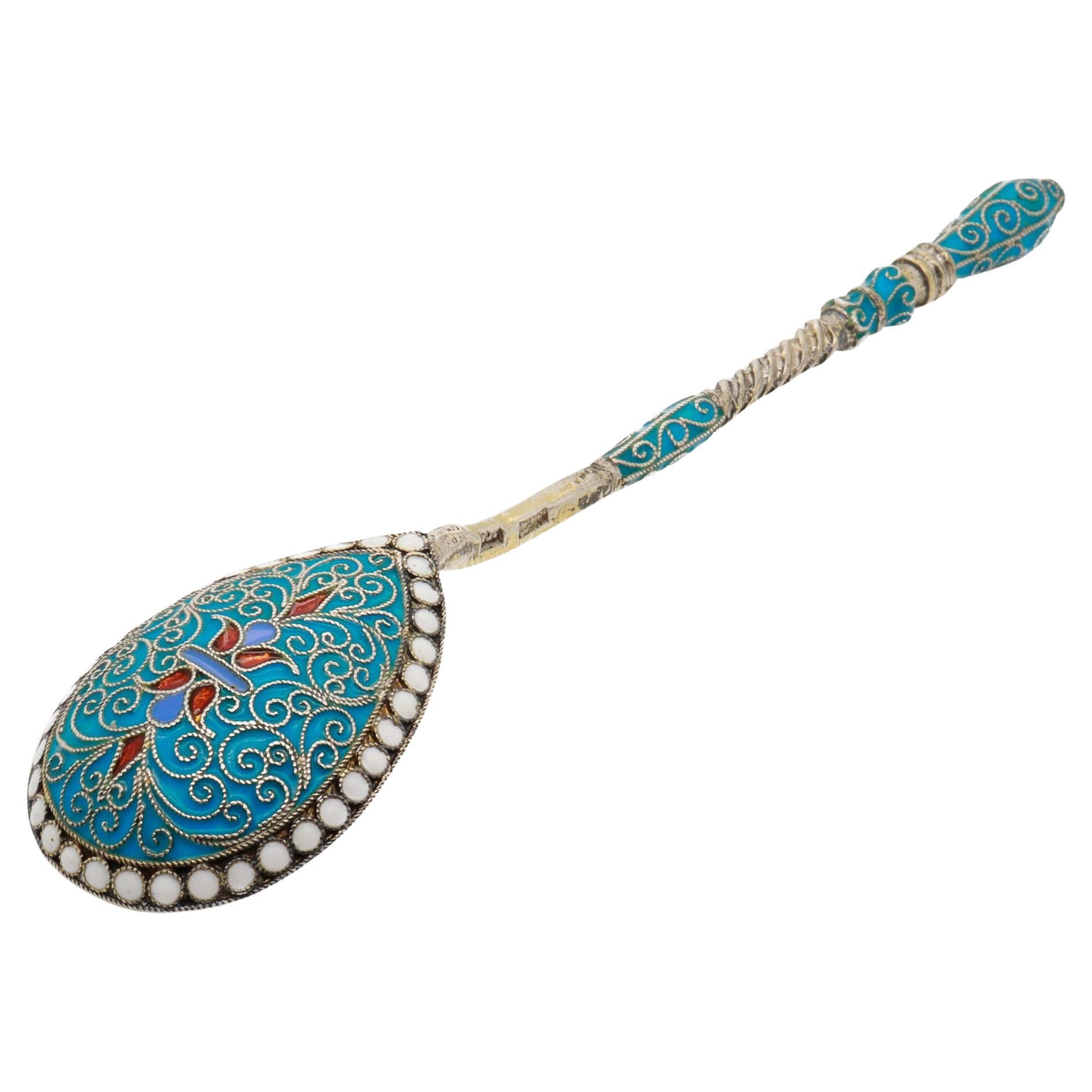 Antique 19th Century Russian Imperial Silver & Cloisonne Enamel Spoon