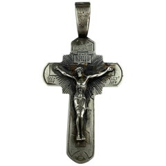 Antik 19. Jahrhundert Russische Altgläubige Doppelseitiges Silberkreuz:: datiert 1864