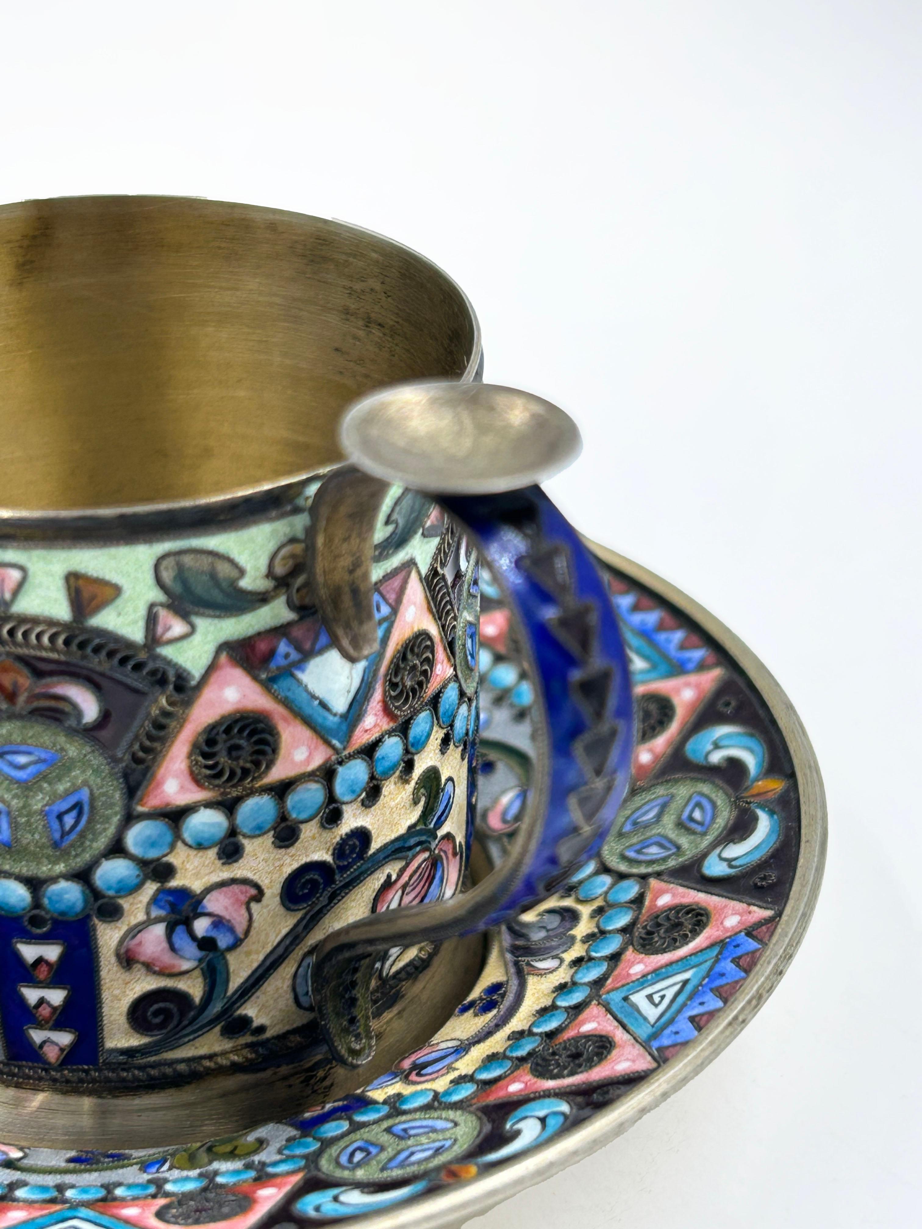 Ancienne coupe russe en argent et en émail du XIXe siècle en vente 1