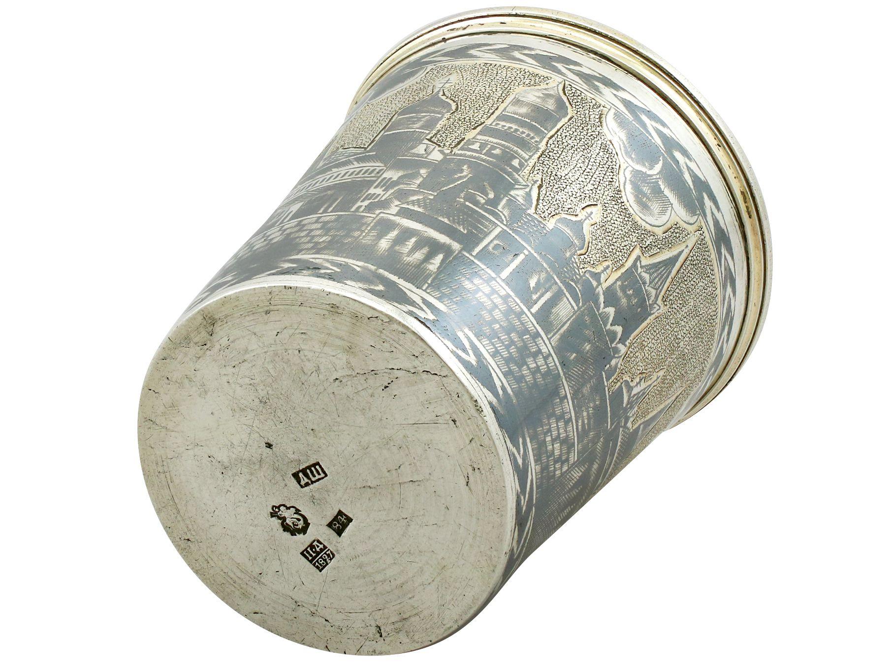 19th Century Russian Silver Gilt Niello Enamel Beaker For Sale 1