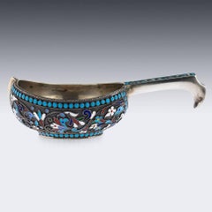 Antique 19th Century Russian Solid Silver and Enamel Kovsh, Moscow, circa 1890