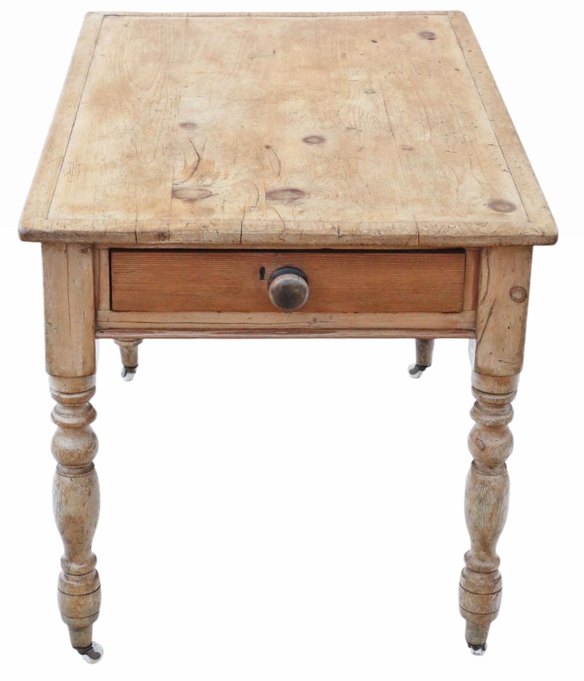 Antique 19th Century Rustic Pine Dining Kitchen Table with Two Drawers- Quality For Sale 1