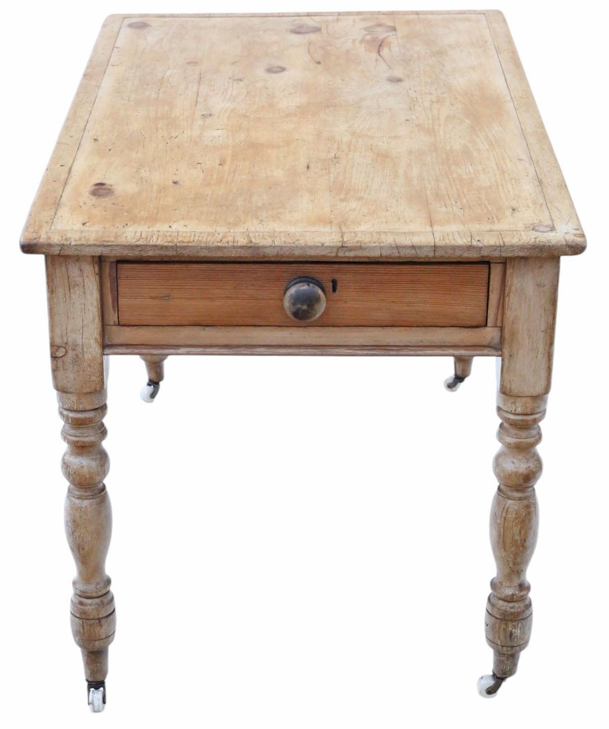 Antique 19th Century Rustic Pine Dining Kitchen Table with Two Drawers- Quality For Sale 2