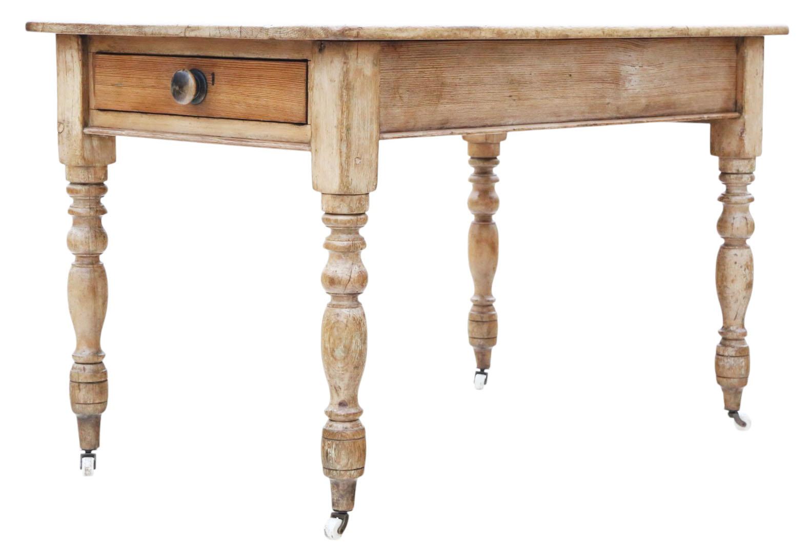 Antique 19th Century Rustic Pine Dining Kitchen Table with Two Drawers- Quality For Sale 3
