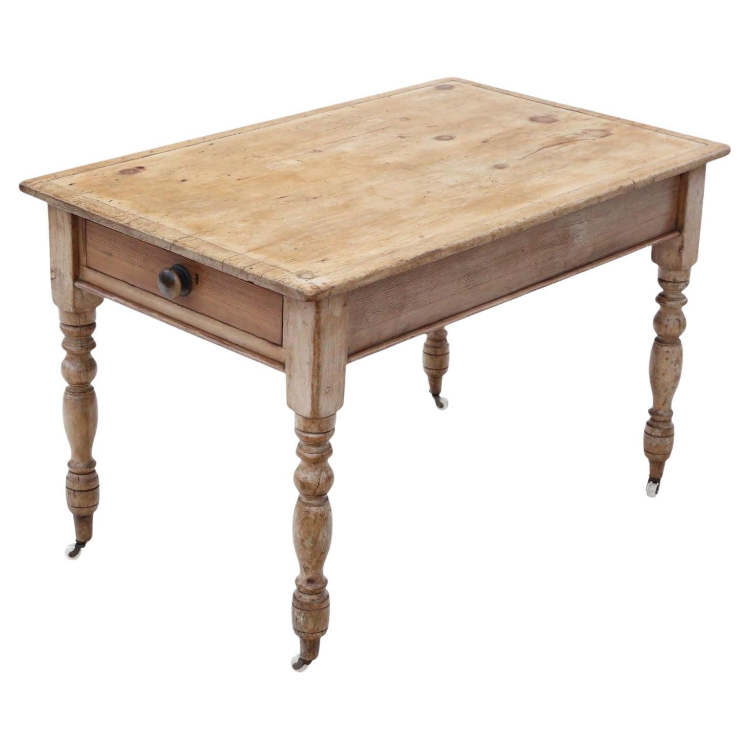 Antique 19th Century Rustic Pine Dining Kitchen Table with Two Drawers- Quality