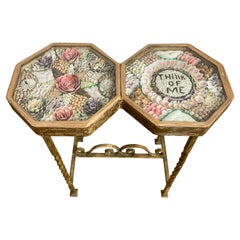 Antique 19th Century Sailor's Valentine in Wrought Iron Table Frame
