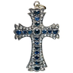 Antique 19th Century Sapphire Diamond Cross Pendant