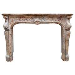 Antique 19th Century Sarrancolin Marble Louis XIV Trois Coquilles Fireplace
