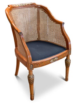 Antique 19th Century Satinwood Gilt Bergère Tub Chair, Raised On Turned Supports