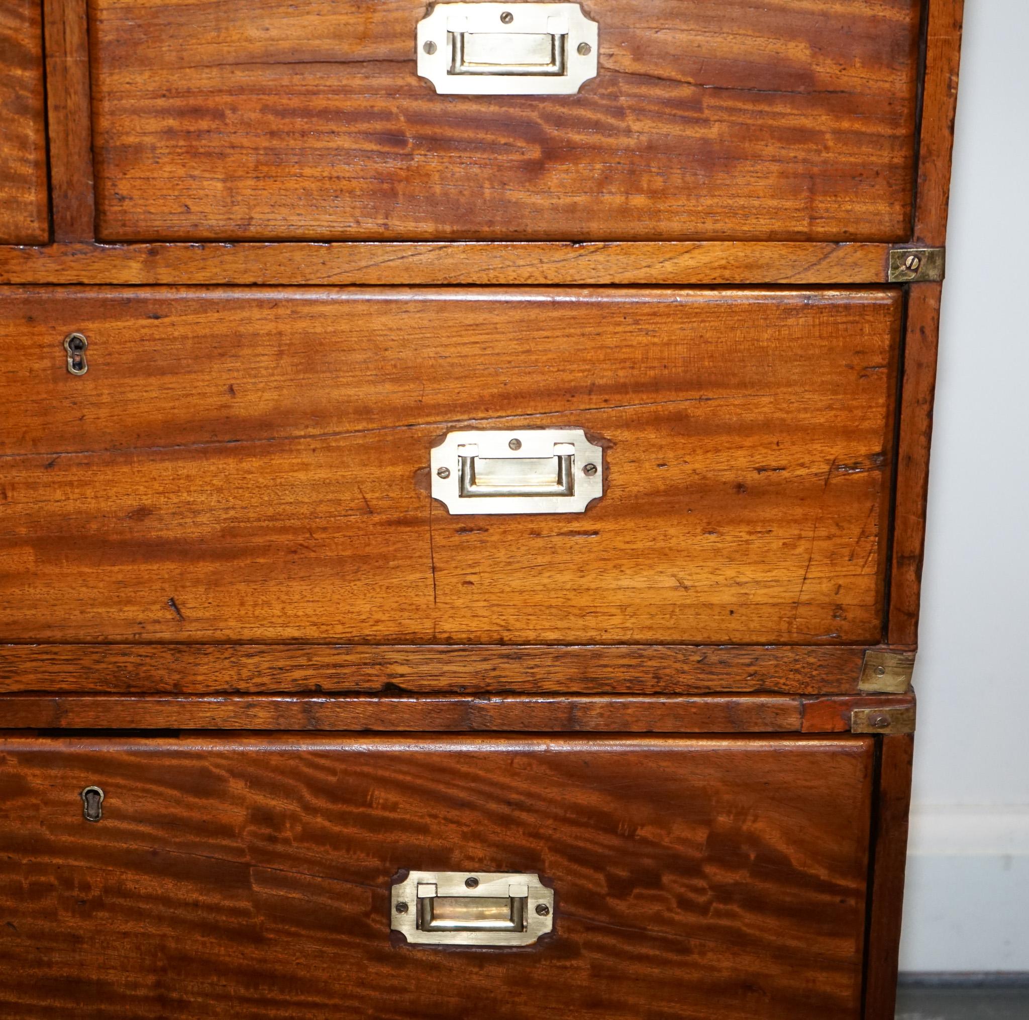 ANTIQUE 19TH CENTURY SATINWOOD MILITARY CAMPAIGN CHEST OF DRAWERS LOTS OF PATiNA For Sale 10