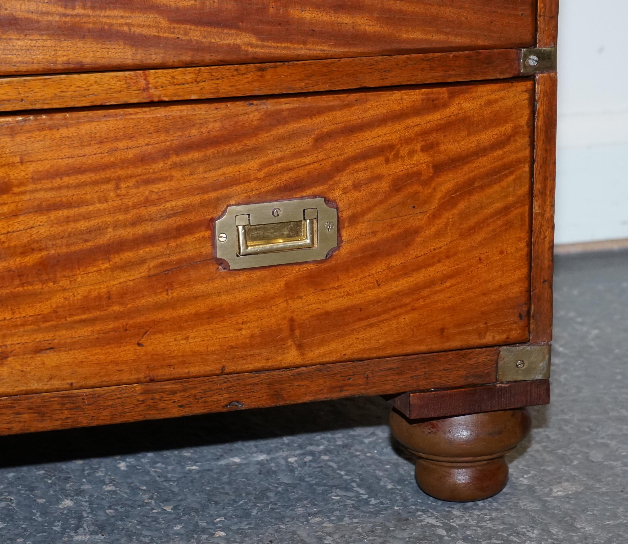 Hand-Crafted ANTIQUE 19TH CENTURY SATINWOOD MILITARY CAMPAIGN CHEST OF DRAWERS LOTS OF PATiNA For Sale