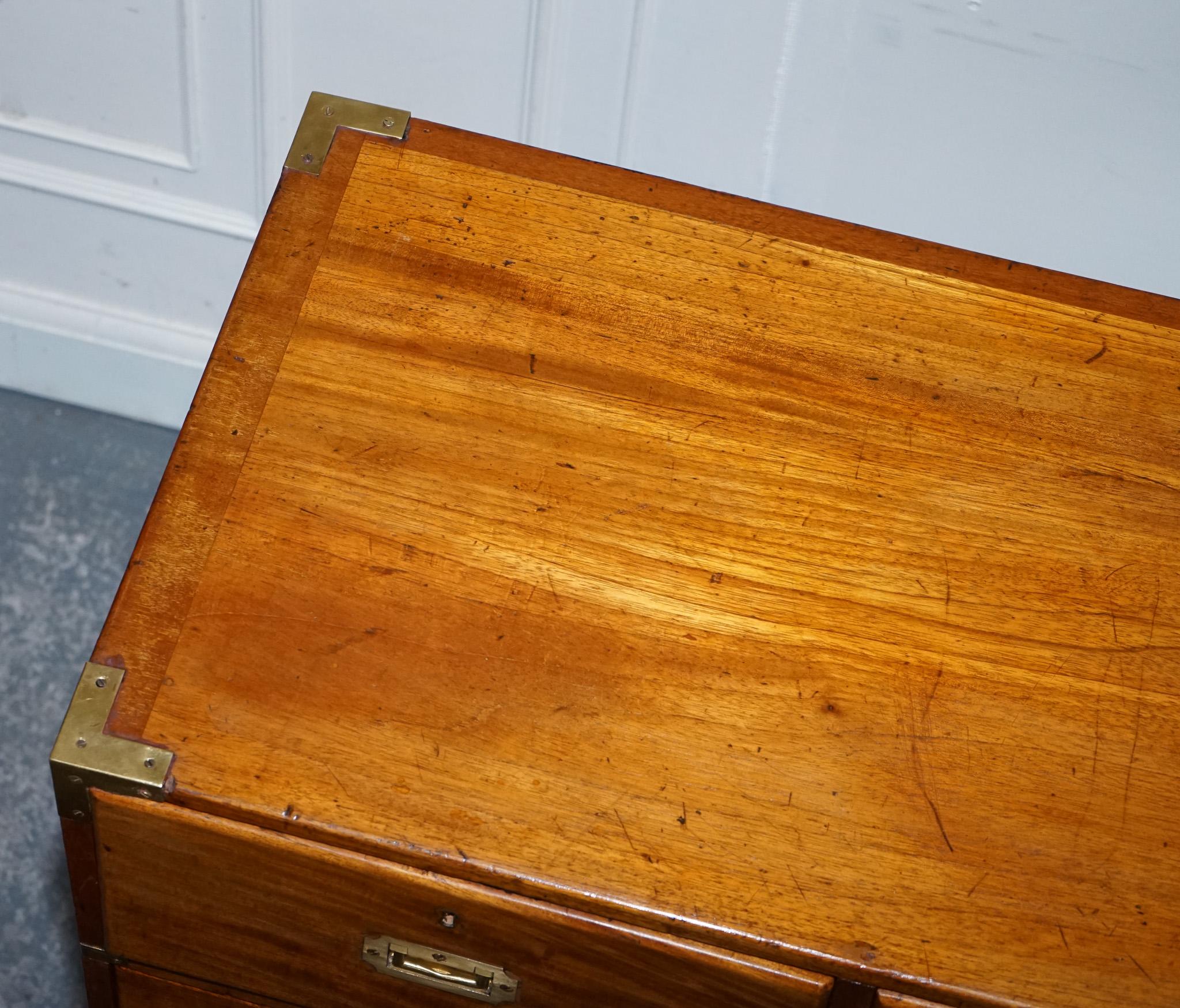 ANTIQUE 19TH CENTURY SATINWOOD MILITARY CAMPAIGN CHEST OF DRAWERS LOTS OF PATiNA For Sale 1