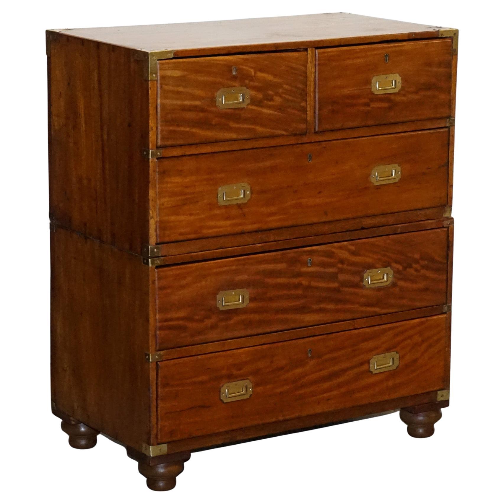 ANTIQUE 19TH CENTURY SATINWOOD MILITARY CAMPAIGN CHEST OF DRAWERS LOTS OF PATiNA For Sale