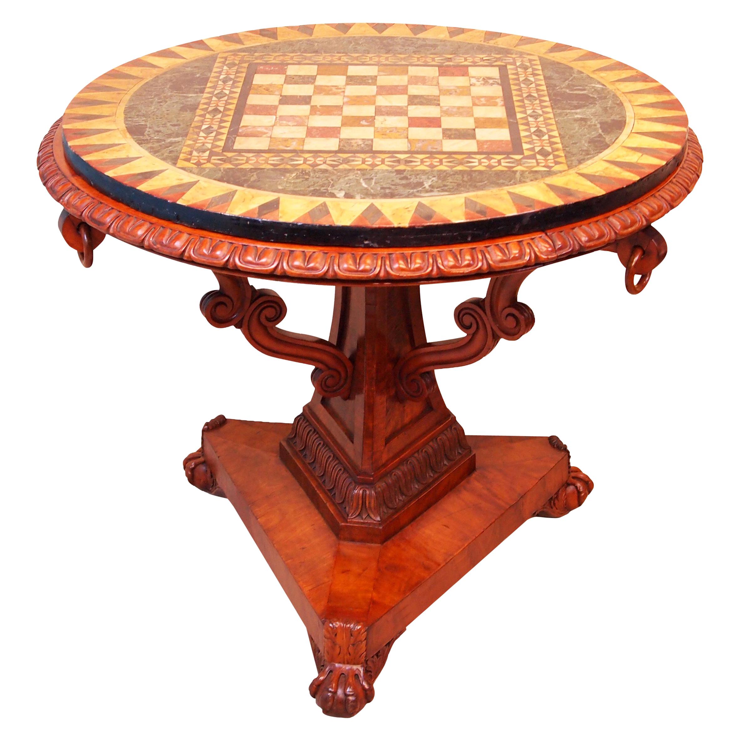 Antique 19th Century Satinwood Pietra Dura Marble Centre Table