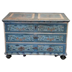 Antique 19th Century Scandinavian Blanket Chest With Drawer and Original Paint
