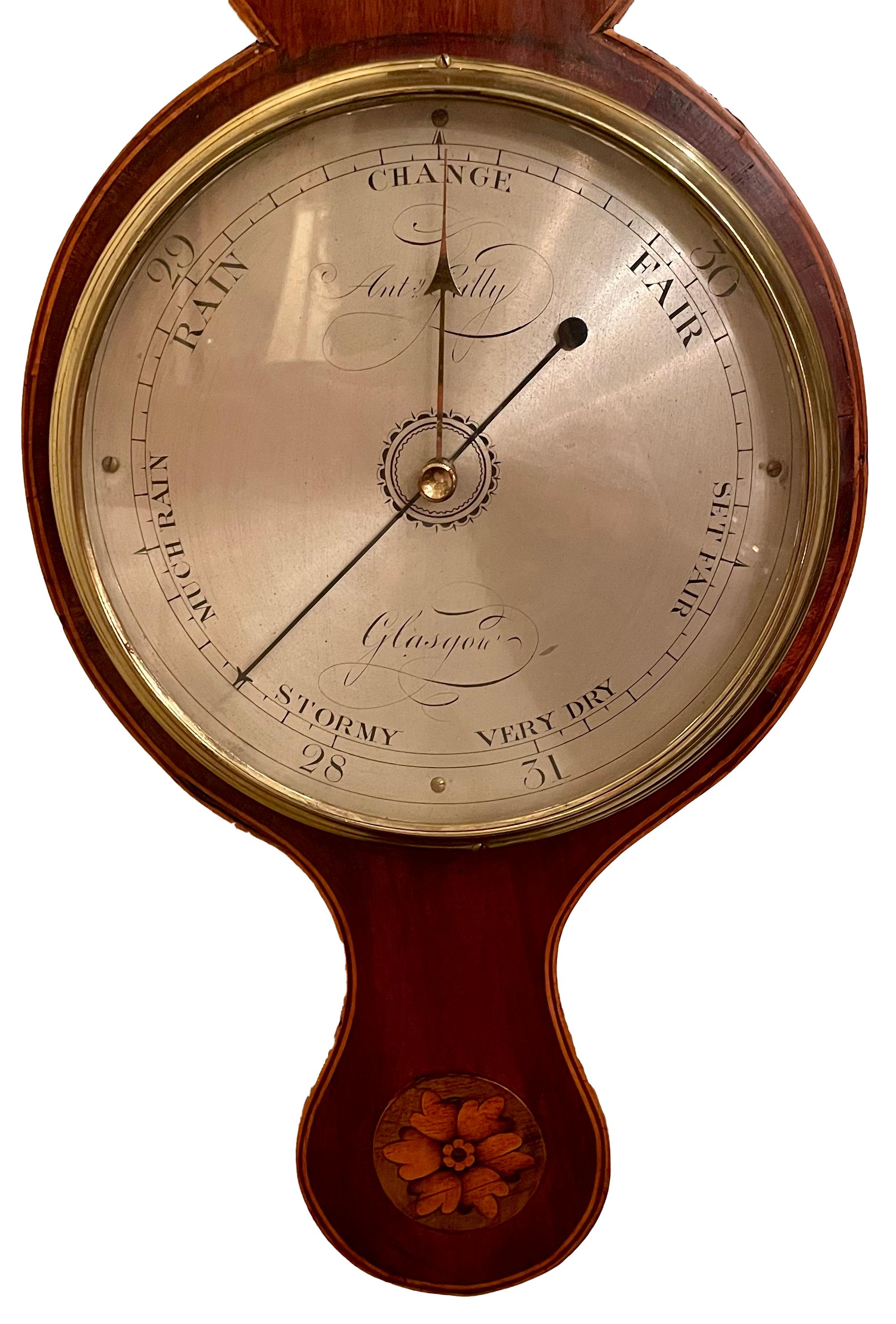 Antique 19th Century Scottish Mahogany with Satinwood Inlay Barometer. In Good Condition For Sale In New Orleans, LA