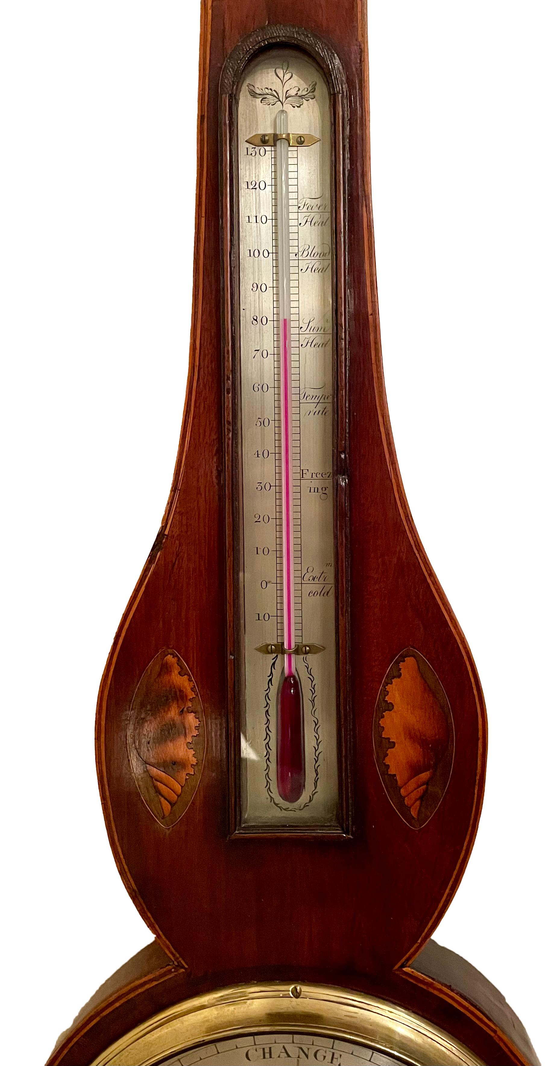 Antikes schottisches Mahagoni des 19. Jahrhunderts mit Seidenholz-Intarsien-Barometer. im Zustand „Gut“ im Angebot in New Orleans, LA