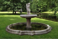 Antique 19th Century Sculpted Decorative Garden Fountain in Marble and Limestone