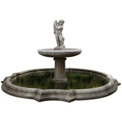 Antique fontaine de jardin décorative sculptée du 19ème siècle en marbre et calcaire