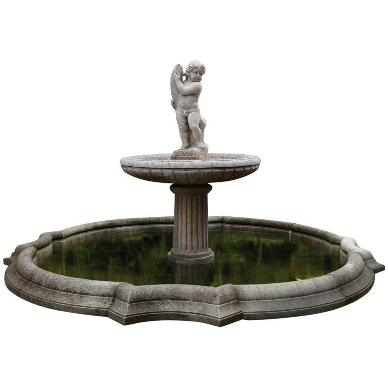 Antique 19th Century Sculpted Decorative Garden Fountain in Marble and