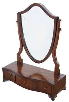 Antique 19th Century Serpentine Shield-Shaped Mahogany Dressing Table Mirror