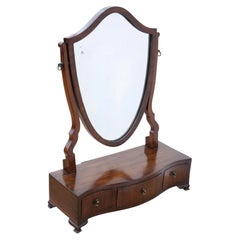 Antique 19th Century Serpentine Shield-Shaped Mahogany Dressing Table Mirror
