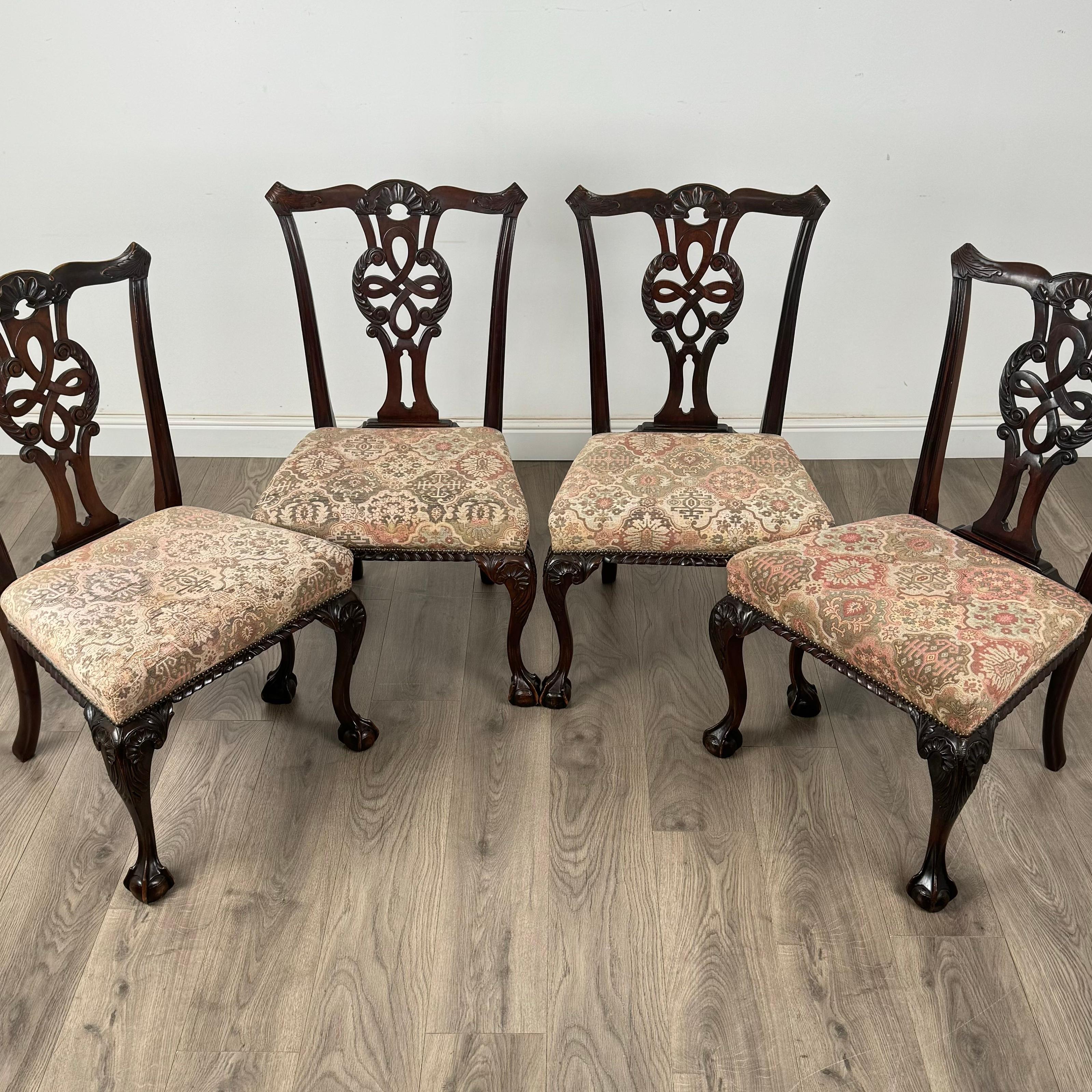Antico set di 4 sedie da pranzo in stile Chippendale del XIX secolo ( REF AFS-3440 ) in vendita 4