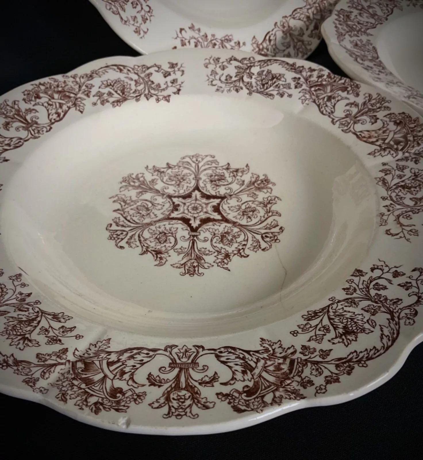 XIXe siècle Ensemble de 6 assiettes profondes Longchamp Bella Pattern du 19ème siècle - 2Y376 en vente