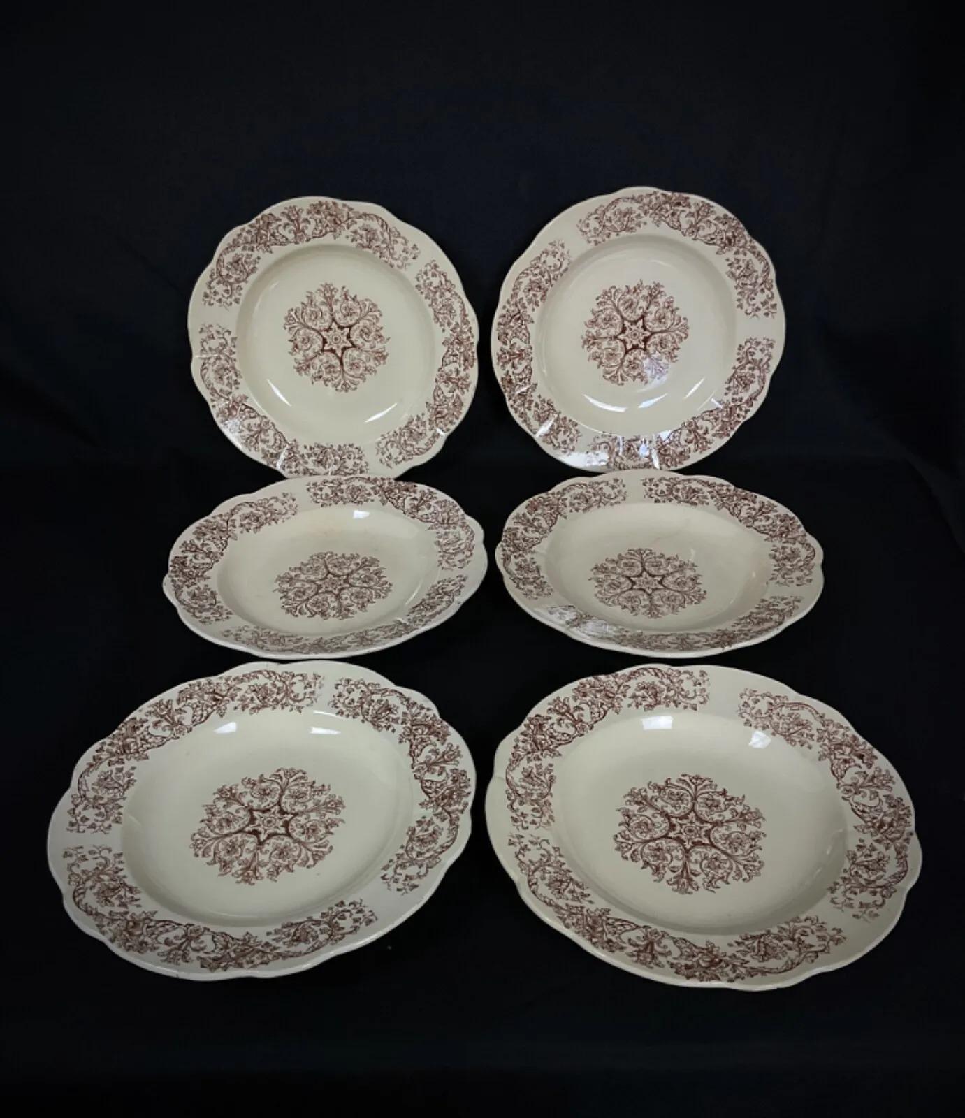 Ensemble de 6 assiettes profondes Longchamp Bella Pattern du 19ème siècle - 2Y376 en vente 1
