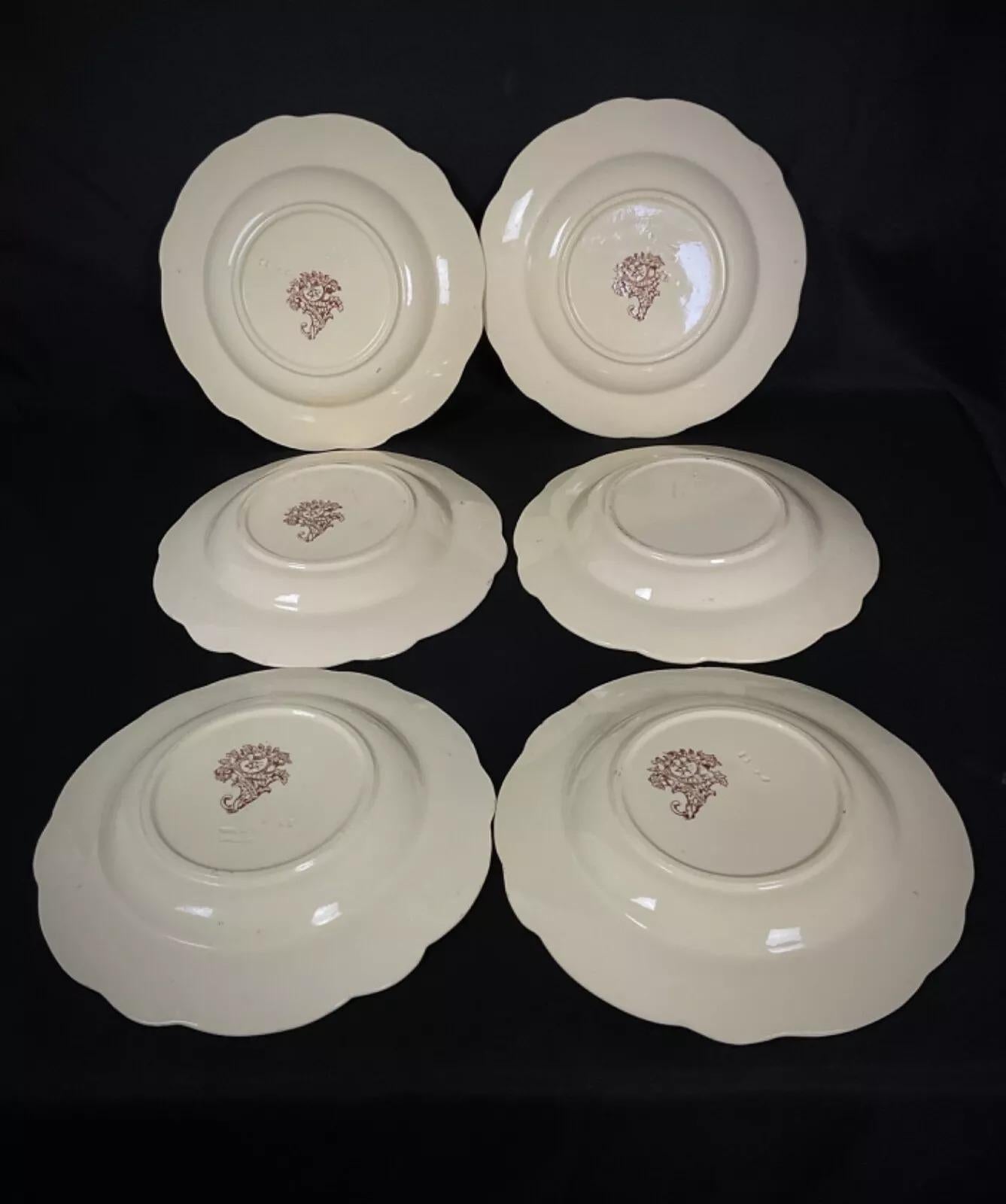 Ensemble de 6 assiettes profondes Longchamp Bella Pattern du 19ème siècle - 2Y376 en vente 2