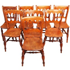 Antique 19th Century Set of Eight Beech and Elm Kitchen Windsor Chairs