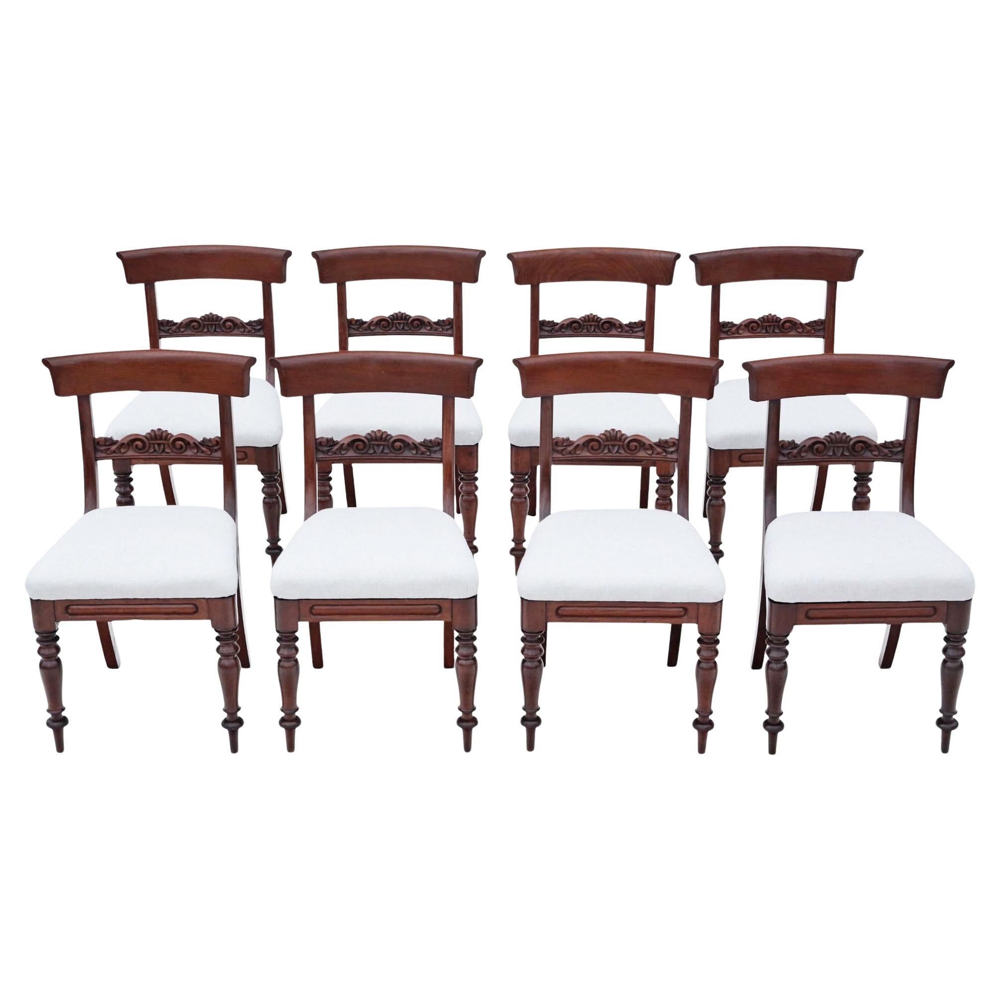 Antiguo Juego de 8 Sillas de Comedor con Respaldo de Caoba del Siglo XIX - Gran Calidad en venta