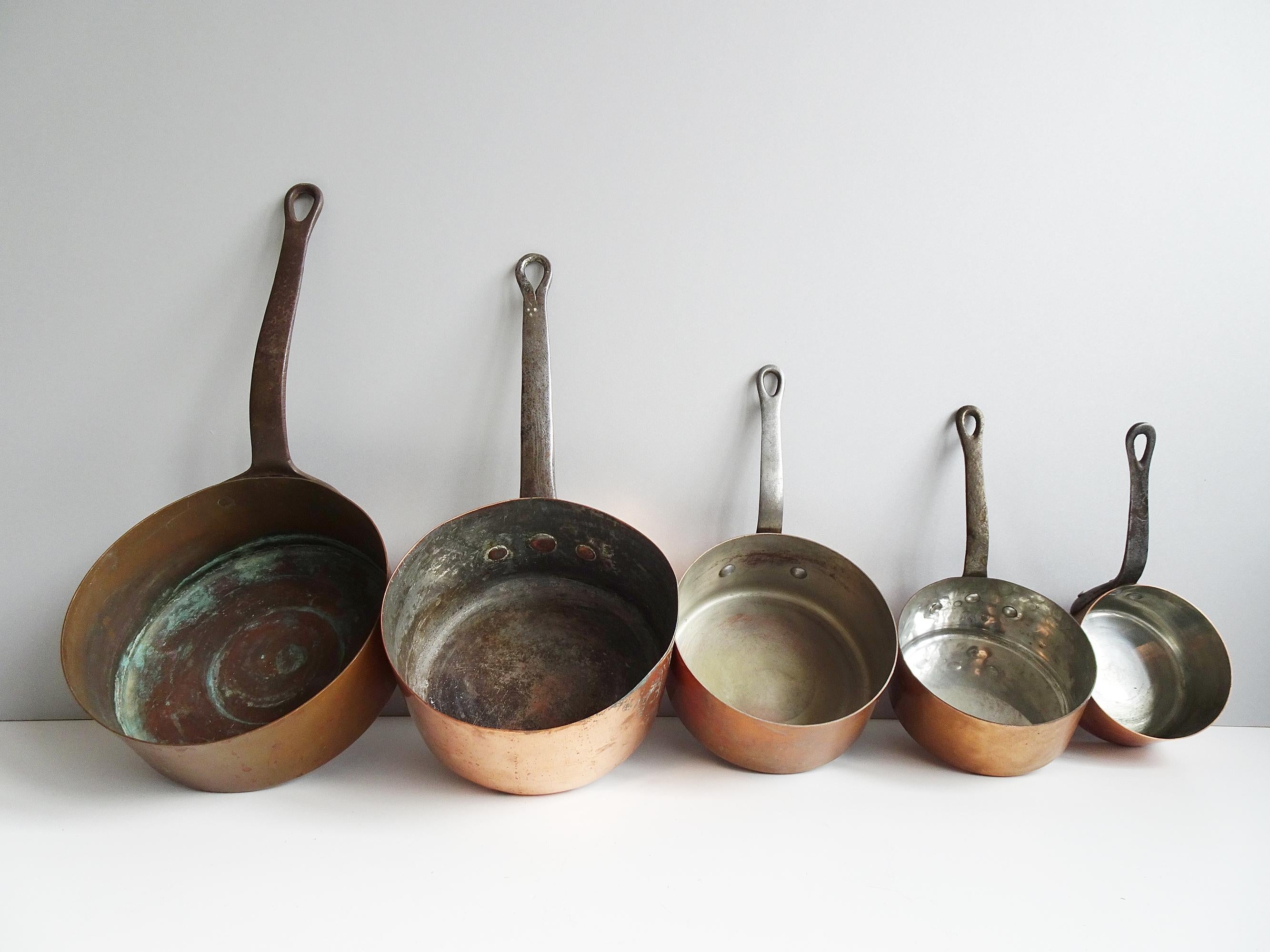 Antique 19th Century Set of Five French Copper Pots, France 2