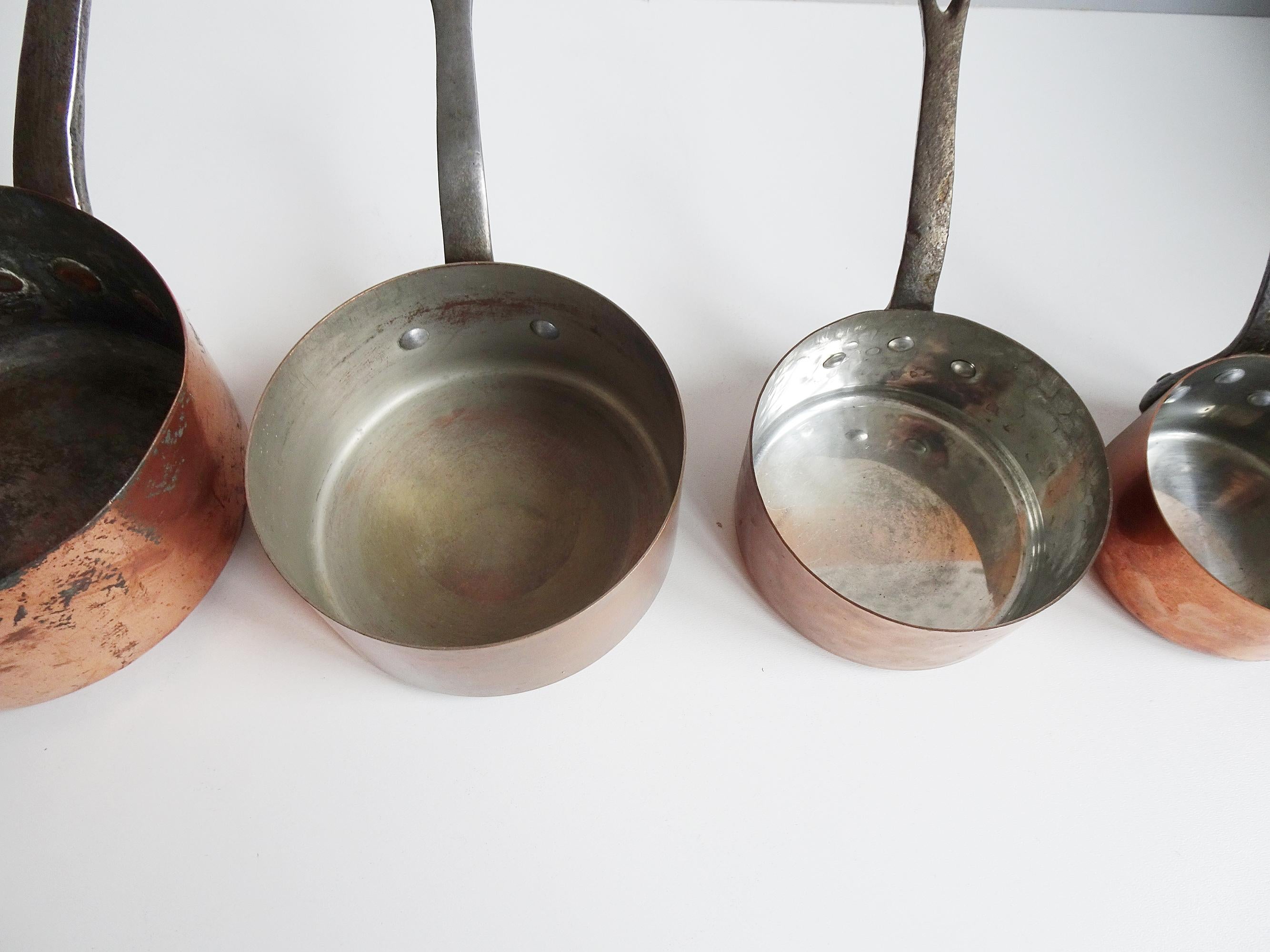 Antique 19th Century Set of Five French Copper Pots, France 4