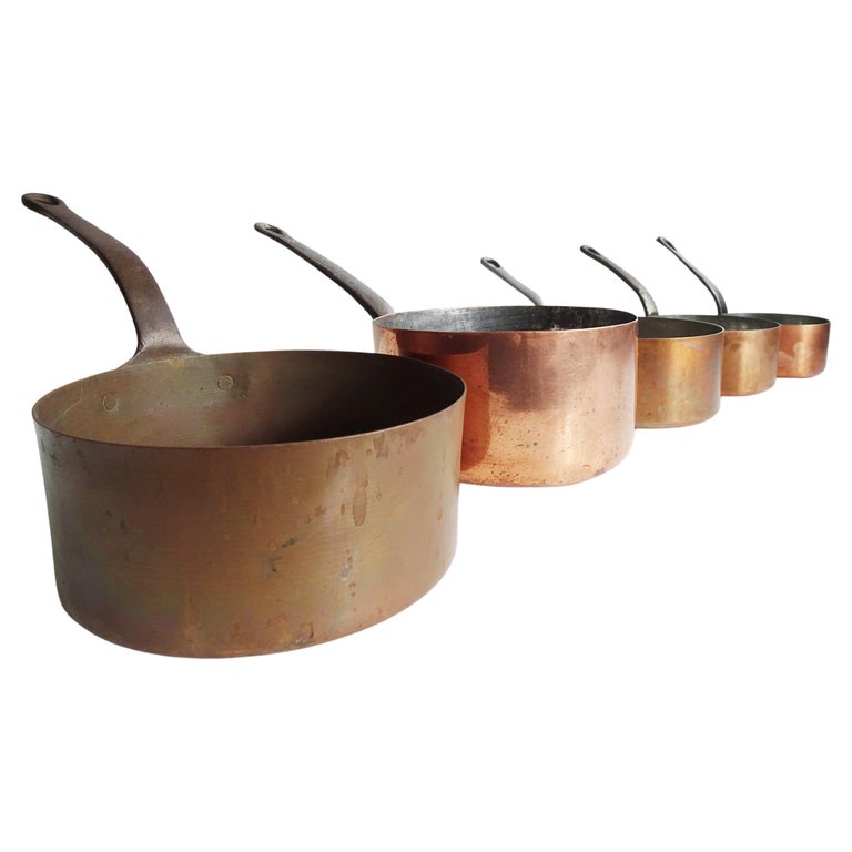 Antique 19th Century Set of Five French Copper Pots, France For Sale