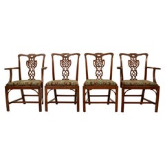 Antique 19th Century Set of Four Carved Mahogany Chippendale Dining Chairs 1890