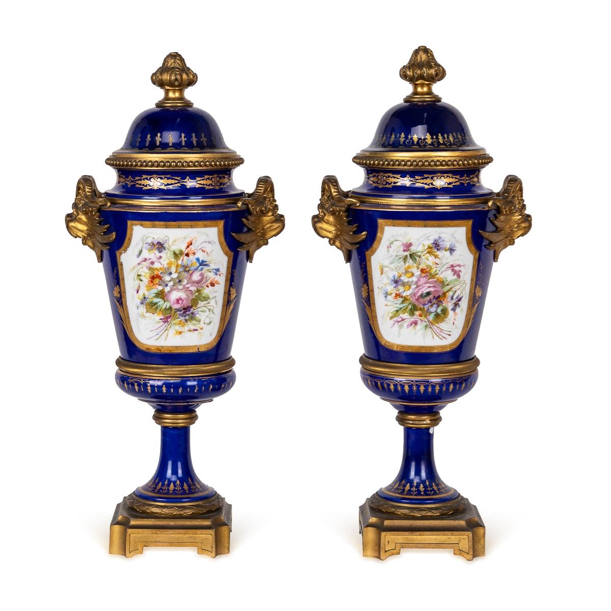 French Antique 19th Century Sèvres Ormolu Mounted Vases With Covers c.1870 For Sale