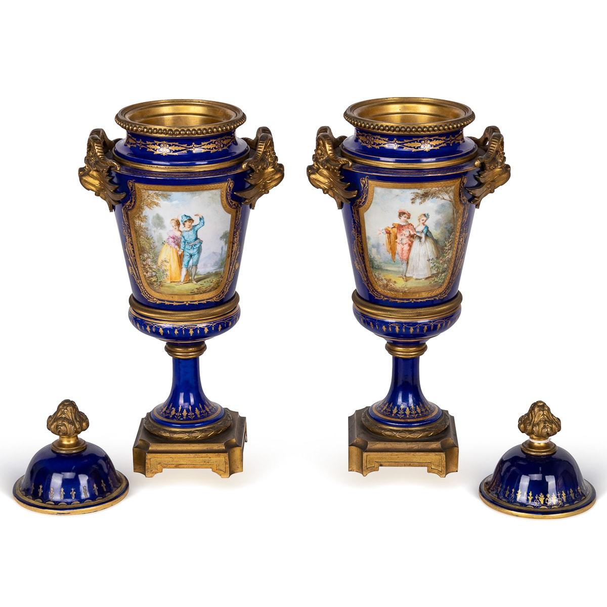 Late 19th Century Antique 19th Century Sèvres Ormolu Mounted Vases With Covers c.1870 For Sale