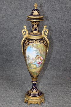 Antique 19th Century Sevres Royal Blue Porcelain Vase Made in France