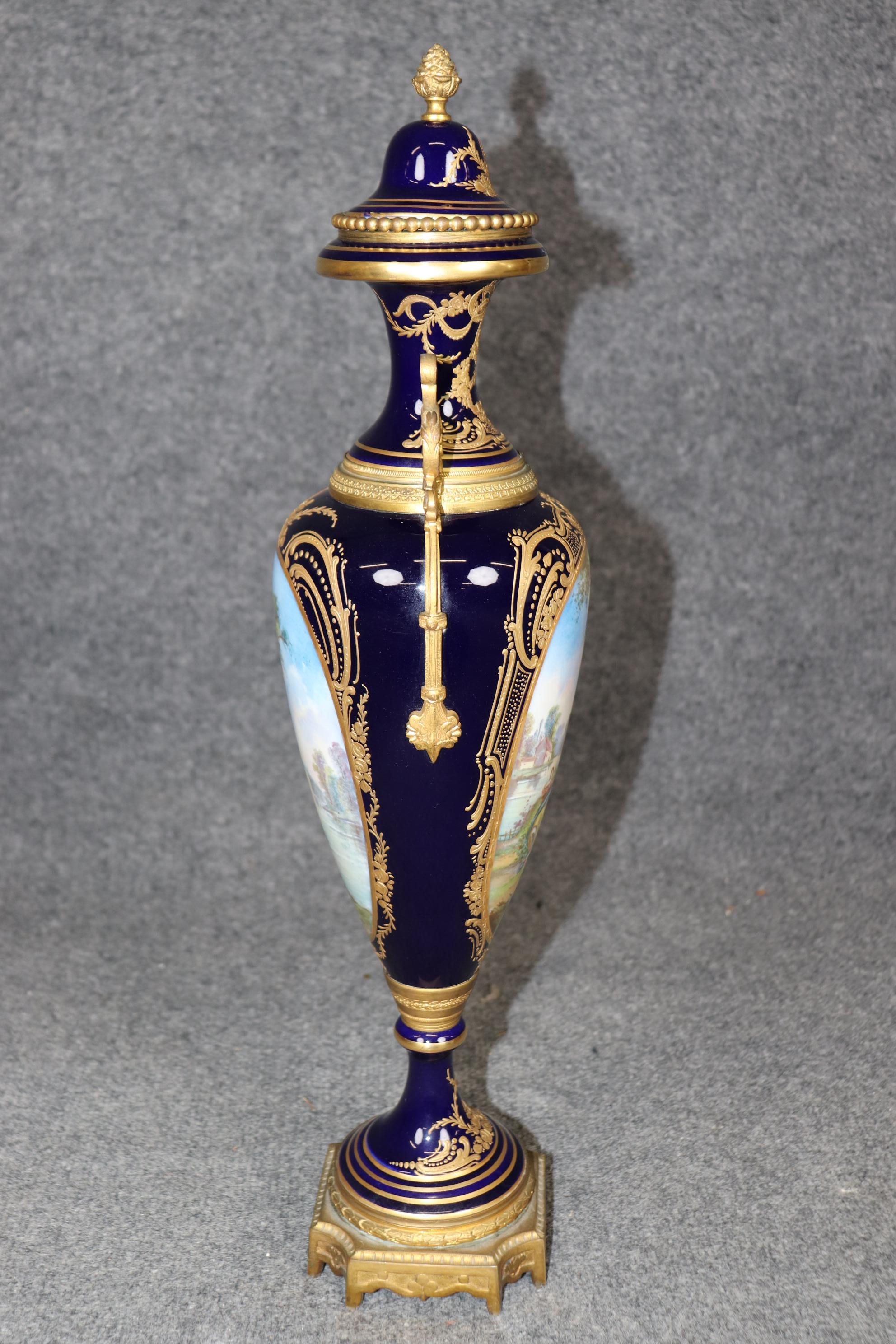 Louis XV Antique 19th Century Sevres Royal Blue Porcelain Vase Made in France For Sale