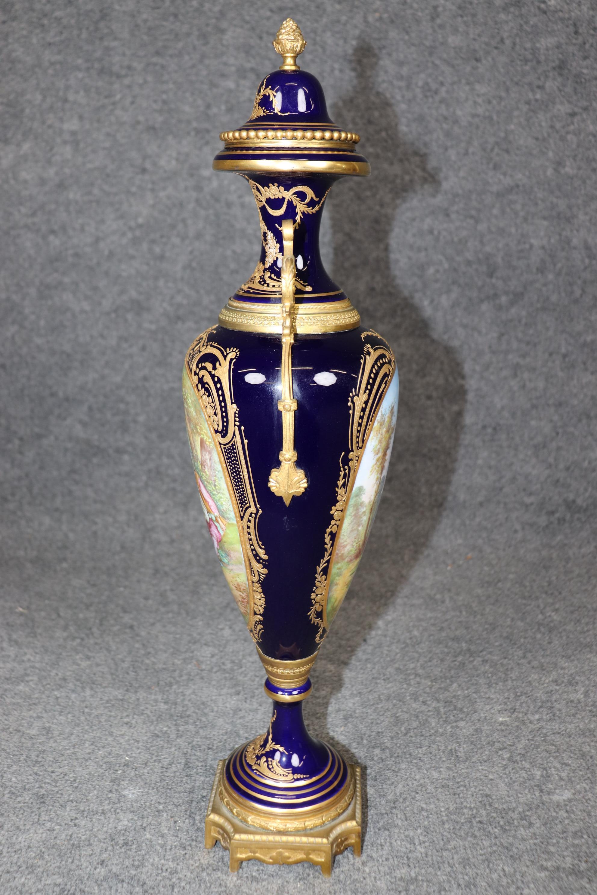 Cast Antique 19th Century Sevres Royal Blue Porcelain Vase Made in France For Sale