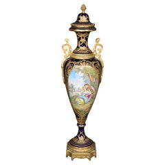 Antique 19th Century Sevres Royal Blue Porcelain Vase Made in France